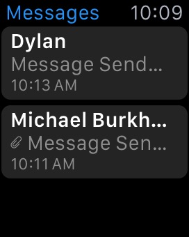 Messages Home on Apple Watch (1st generation) 38mm running watchOS 1.0.1