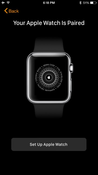 iPhone Apple Watch is Paired on Apple Watch (1st generation) 38mm running watchOS 1.0.1