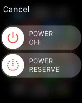 Power Off Menu on Apple Watch (1st generation) 38mm running watchOS 1.0.1