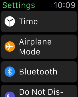 Settings on Apple Watch (1st generation) 38mm running watchOS 1.0.1