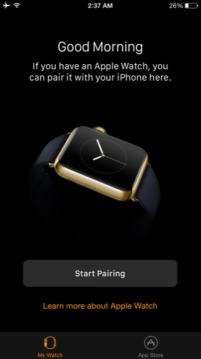 iPhone Apple Watch Setup on Apple Watch (1st generation) 38mm running watchOS 1.0.1