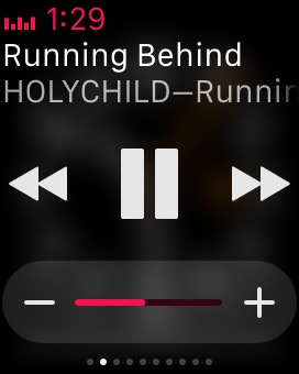 Glances Now Playing on Apple Watch (1st generation) 38mm running watchOS 1.0.1