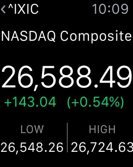 Stocks NASDAQ on Apple Watch (1st generation) 38mm running watchOS 1.0.1