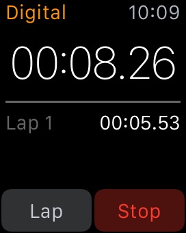 Stopwatch Digital In Progress on Apple Watch (1st generation) 38mm running watchOS 1.0.1