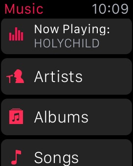 Music Home on Apple Watch (1st generation) 38mm running watchOS 1.0.1