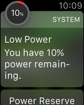 Low Power on Apple Watch (1st generation) 38mm running watchOS 1.0.1