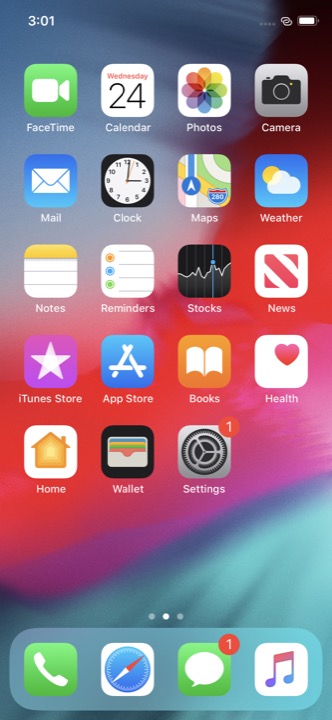 Home Screen on iPhone XS running iOS 12