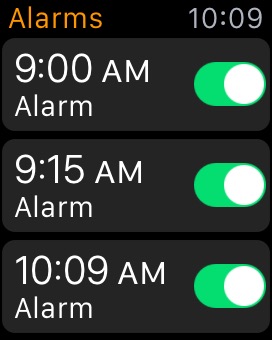 Alarms on Apple Watch (1st generation) 38mm running watchOS 1.0.1
