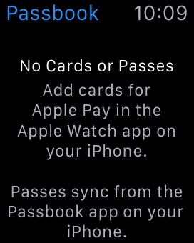 Passbook No Cards on Apple Watch (1st generation) 38mm running watchOS 1.0.1